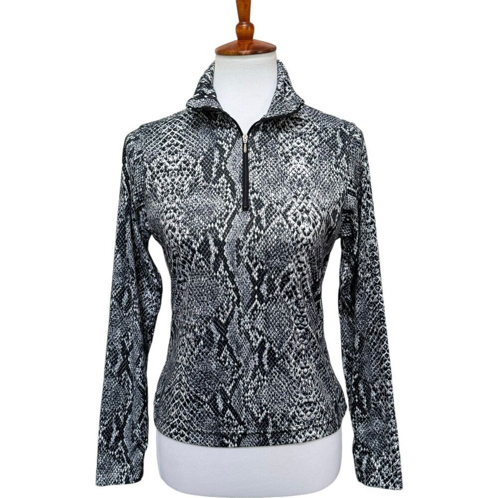 NILS Womens 1/2 Zip Pullover Top Gray Snake Print Long Sleeve Lightweight USA M
